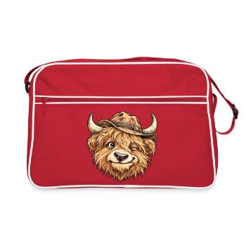 Lustiges Highland-Kuh-Cowboy-Western-Feldtier - Retro Tasche - Rot/Weiß - Vorne