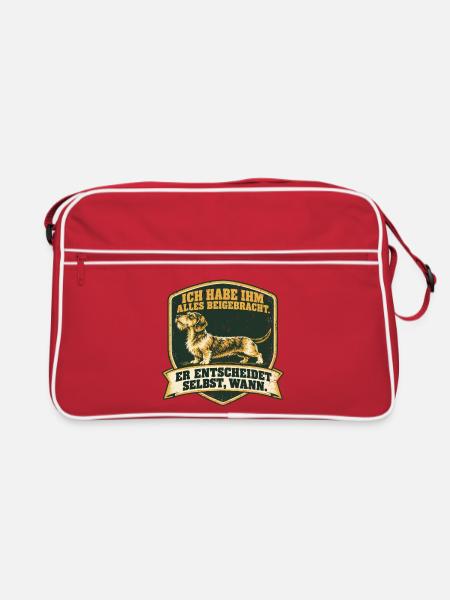 Hundeschule bestanden. Dackel hat das Sagen. - Retro Tasche - Rot/Weiß
