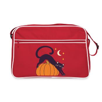 Night Stretch Pumpkin-Katze - Retro Tasche - Rot/Weiß - Vorne