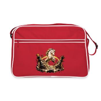 Schach Motiv Springergabel - Beliebter Schazug  - Retro Tasche - Rot/Weiß - Vorne