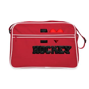3D J'aime le hockey, le hockey sur glace, le hockey, le hockey sur glace - Sac Retro - rouge/blanc - Devant