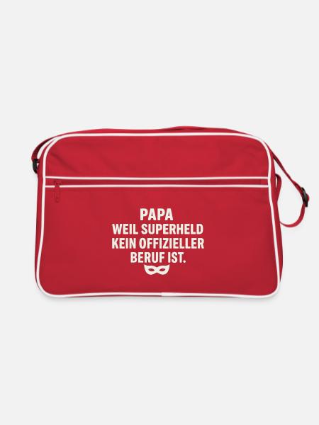 Papa: Weil Superheld Kein Offizieller Beruf Ist - Retro Tasche - Rot/Weiß - Vorne