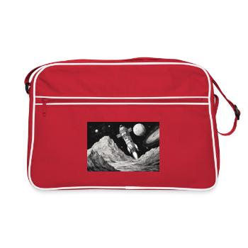 Rakete Mond All Start Abflug zukunft Mars sci-fi  - Retro Tasche - Rot/Weiß - Vorne