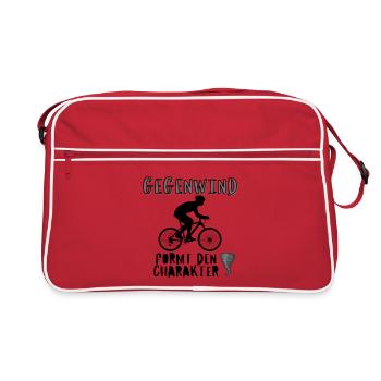 Gegenwind formt den Charakter Radfahrer Spruch - Retro Tasche - Rot/Weiß - Vorne