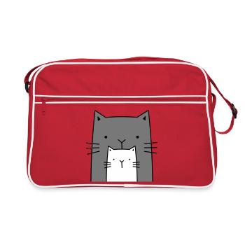 two cats - big and small cat - Retro Bag - red/white - Front
