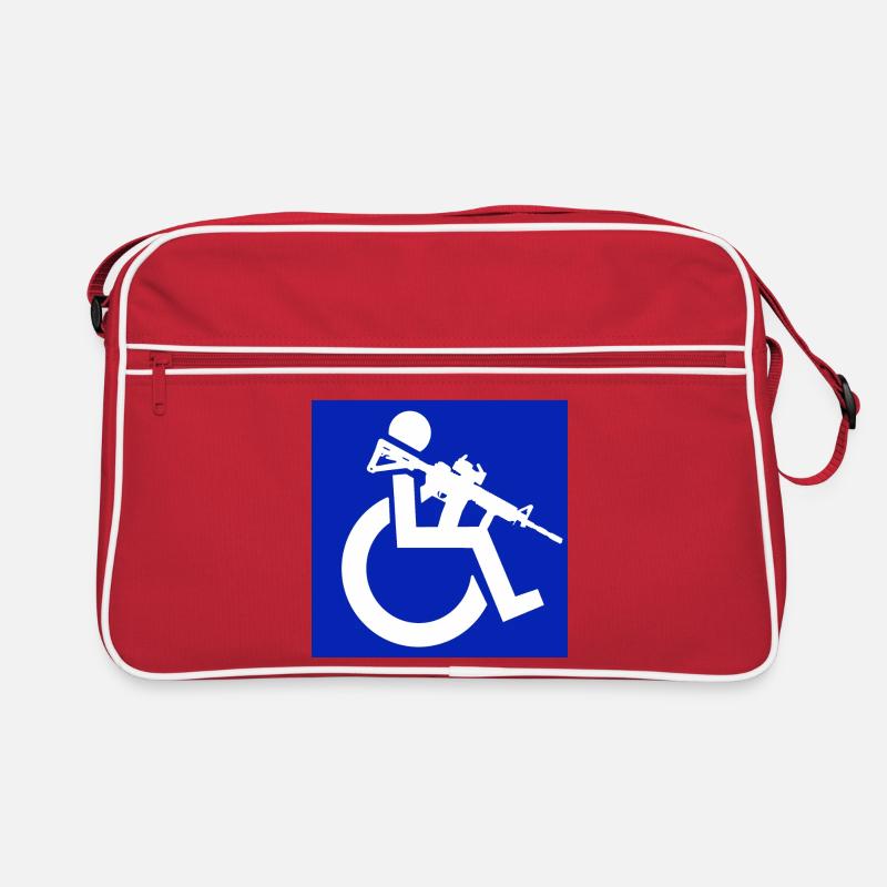 Bild eines Rollstuhlfahrers mit einem Gewehr # Retro Tasche