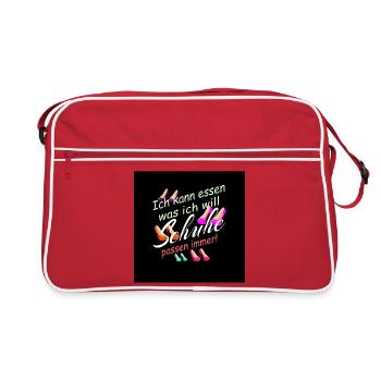Ich kann Essen was ich will, Schuhe passen immer ! - Retro Tasche - Rot/Weiß - Vorne