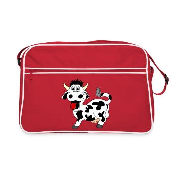 Vache noire et blanche joyeuse avec langue sortie de la bouche - Sac Retro - rouge/blanc - Devant