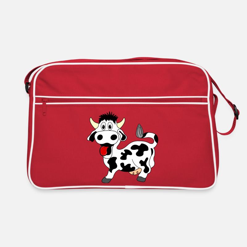 Vache noire et blanche joyeuse avec langue sortie de la bouche Sac Retro