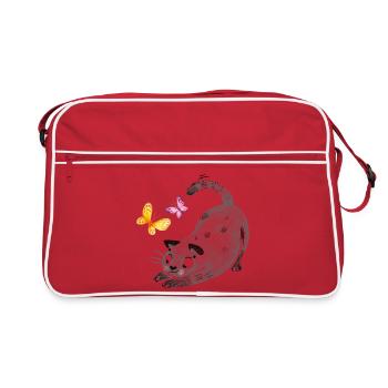 Katzenspiel mit Schmetterlingen - Retro Tasche - Rot/Weiß - Vorne