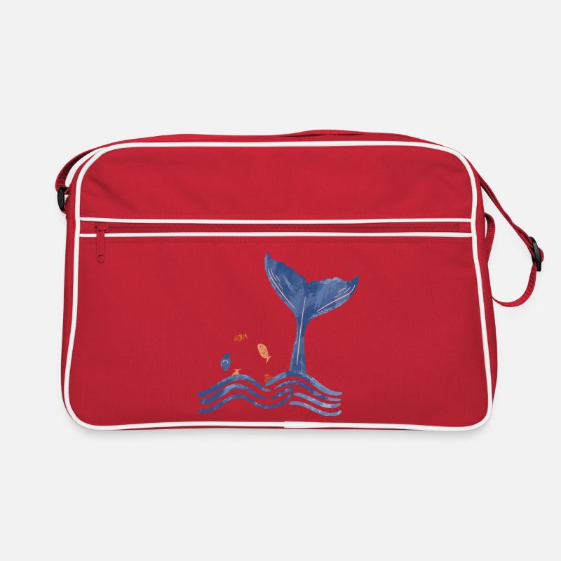 Whale fin and fish - Retro Bag - red/white