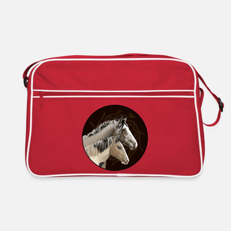 Zwillingspferde im Mandala-Kreis - Retro Tasche - Rot/Weiß