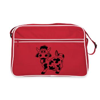 Drôle de vache avec la langue sortie de la bouche - Sac Retro - rouge/blanc - Devant
