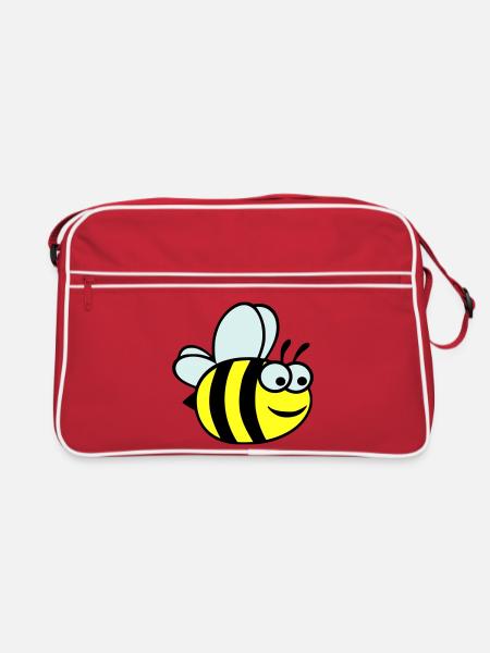Fröhliche Gelbe Bienen-Zeichentrickserie - Retro Tasche - Rot/Weiß - Vorne