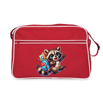 Start of school with raccoon: raccoon for school beginners - Retro Bag - red/white - Front