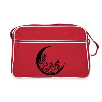 Schwarzer blühender Mond - Retro Tasche - Rot/Weiß - Vorne