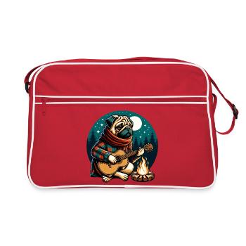 Carlin avec guitare au feu de camp dans la forêt - Sac Retro - rouge/blanc - Devant