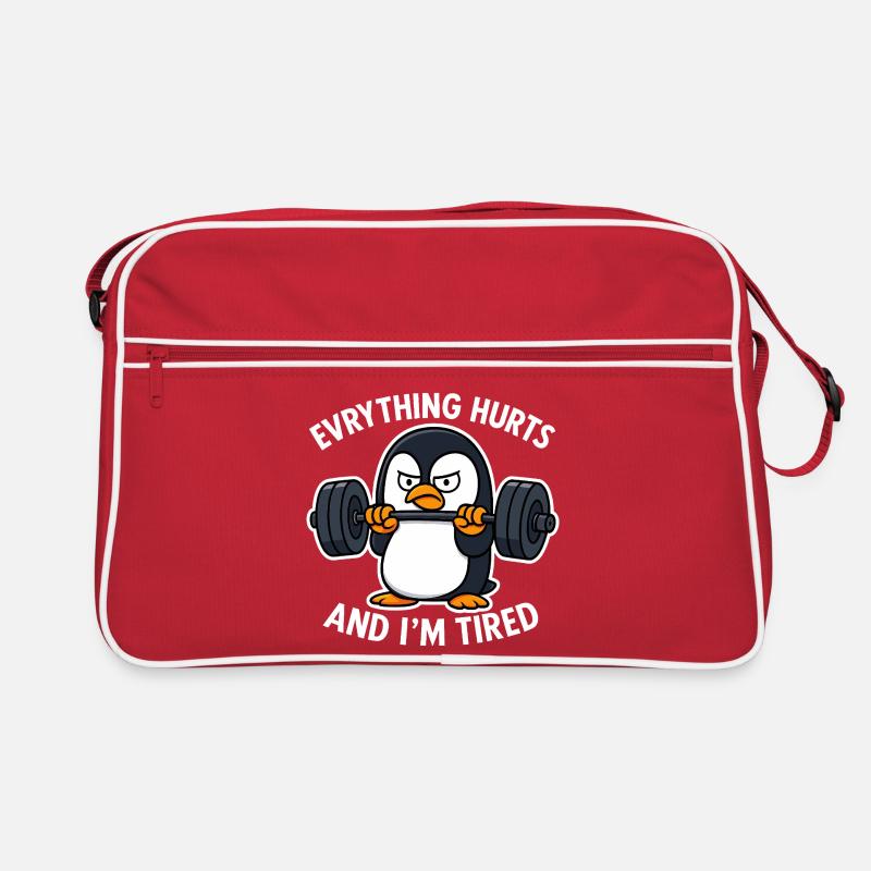 Grumpy Penguin Lifting Weights Sac Retro