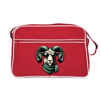 Mystical goat head with sunglasses and scarf - Retro Bag - red/white - Front