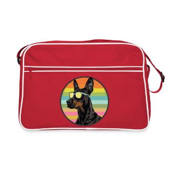 Doberman cool avec des lunettes de soleil au look rétro - Sac Retro - rouge/blanc - Devant