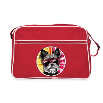 Hund mit Sonnenbrille Neon Design - Retro Tasche - Rot/Weiß - Vorne