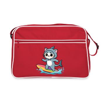 Chat requin sur planche de surf arc-en-ciel - Sac Retro - rouge/blanc - Devant