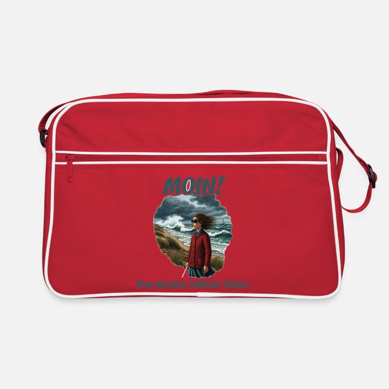 Moin inklusiver Küstenwind - Retro Tasche - Rot/Weiß