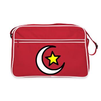 Crescent Moon & Star | Islamic Symbol Line Art - Retro Bag - red/white - Front