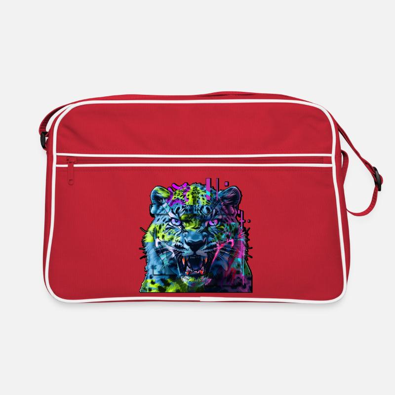 Techno Neon Leopard – Glitchcore Art Retro Tasche