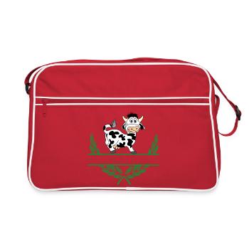 Cow Laurel Wreath with Namespace - Retro Bag - red/white - Front