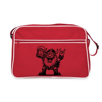 Un rockeur barbue et festif tenant sa bière - Sac Retro - rouge/blanc - Devant