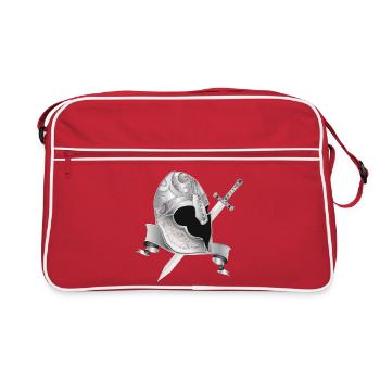 Edler Ritterhelm mit Schwert – Silberornament - Retro Tasche - Rot/Weiß - Vorne