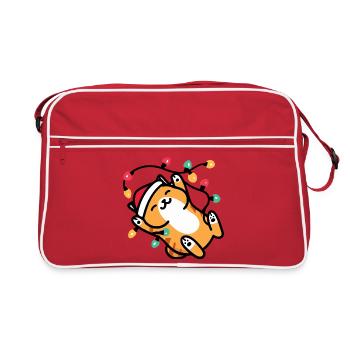 Kawaii Katze Lichterkette Weihnachten - Retro Tasche - Rot/Weiß - Vorne