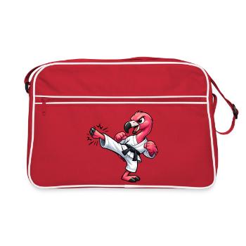 Flamingo Karate Tritt Kampfsport Kampfkunst - Retro Tasche - Rot/Weiß - Vorne