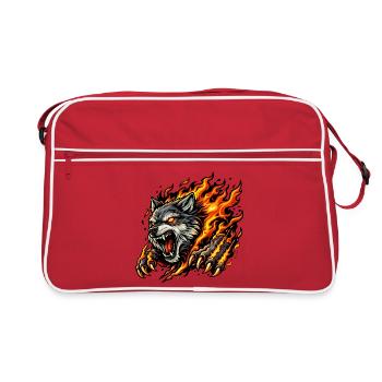 Wolf In Flame Eruption - Retro Bag - red/white - Front