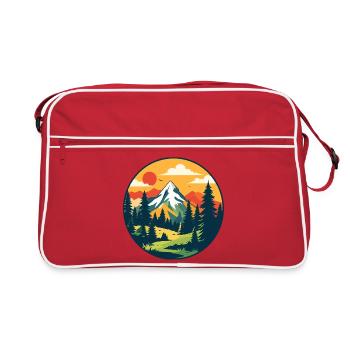 Wald Berge Natur Wandern Bergsteigen Motiv - Retro Tasche - Rot/Weiß - Vorne