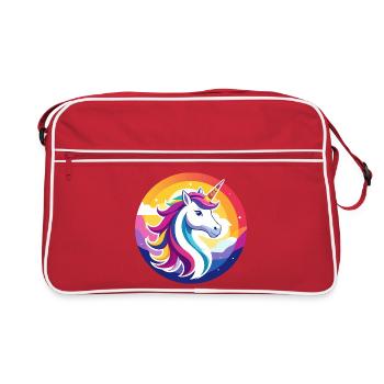 Motif de licorne arc-en-ciel avec tête de licorne colorée - Sac Retro - rouge/blanc - Devant