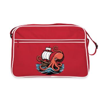 Pieuvre entrelace Voilier Navire Calamar - Sac Retro - rouge/blanc - Devant