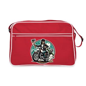 Motorrad Rocker auf Jagd nach Zombies - Retro Tasche - Rot/Weiß - Vorne