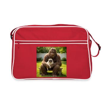 Pug Sitting with Bigfoot Funny Dog Lover - Retro Bag - red/white - Front