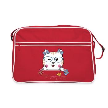 Chat avec des lunettes et des fleurs - Sac Retro - rouge/blanc - Devant