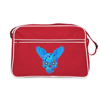 Un t-shirt avec un crâne avec des pierres précieuses et des ailes. - Sac Retro - rouge/blanc - Devant
