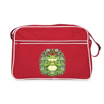Cœur de grenouille verte dans un mandala floral - Sac Retro - rouge/blanc - Devant