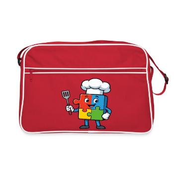 Puzzle Piece Chef Maskottchen - Retro Tasche - Rot/Weiß - Vorne