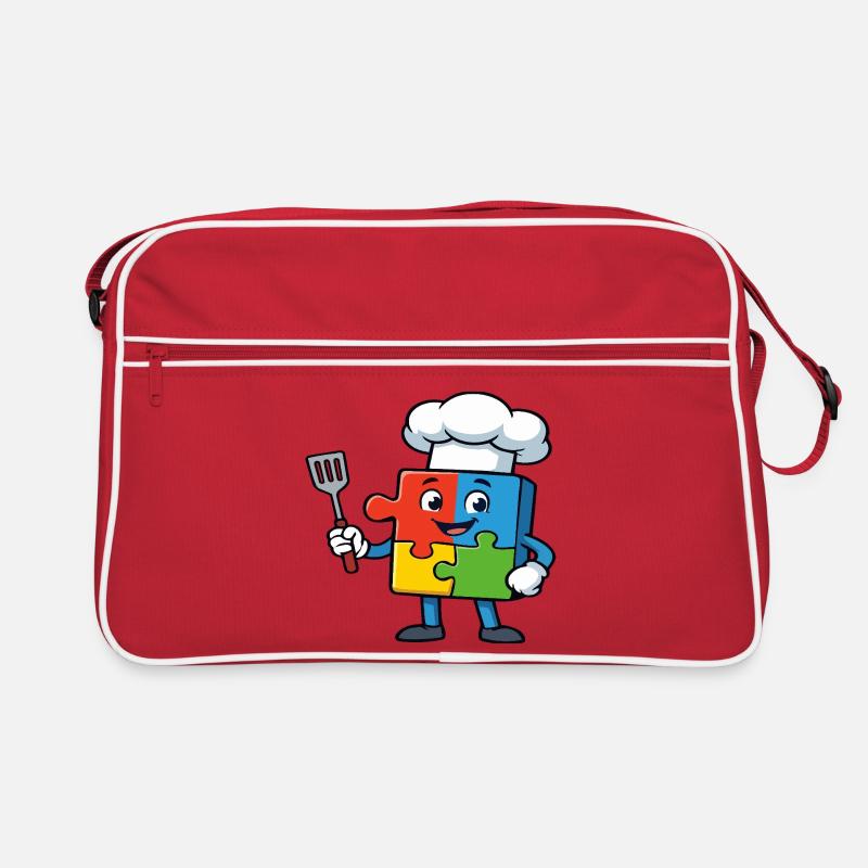 Puzzle Piece Chef Maskottchen Retro Tasche