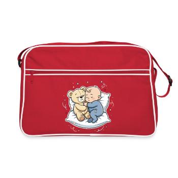 Petit héros câlin : bébé et ours en peluche - Sac Retro - rouge/blanc - Devant