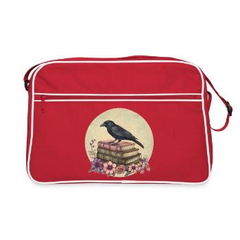 Raven on stack of books - Retro Bag - red/white - Front