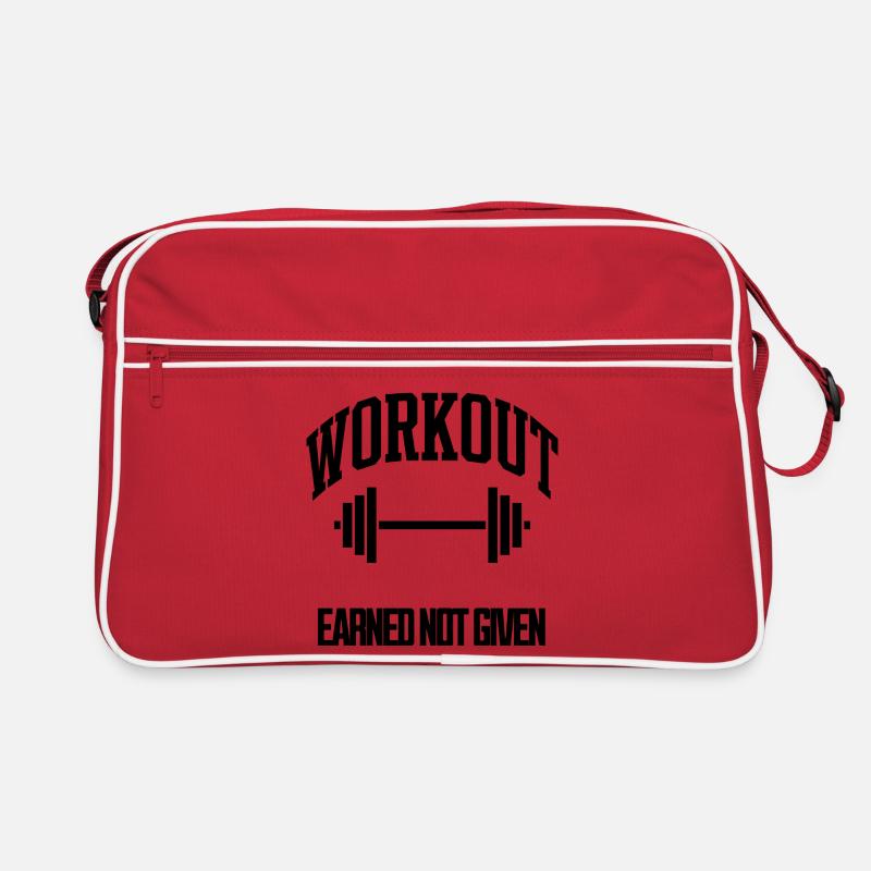 Workout Earned Not Given Gym T-Shirt - Retro Tasche - Rot/Weiß