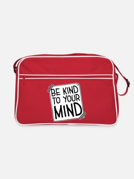 Be Kind To Your Mind Lustig Psychisch Gesund Logo - Retro Tasche - Rot/Weiß - Vorne
