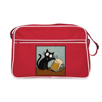 Beer Cat, Beer Lover, Beer Drinking, Cats - Retro Bag - red/white - Front